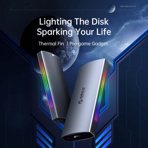 ORICO M2R2-G2-GY 10Gbps Multi-Color Glowing RGB Gaming Style M.2 NVMe SSD Boîtier (Gris) SO601A411-07
