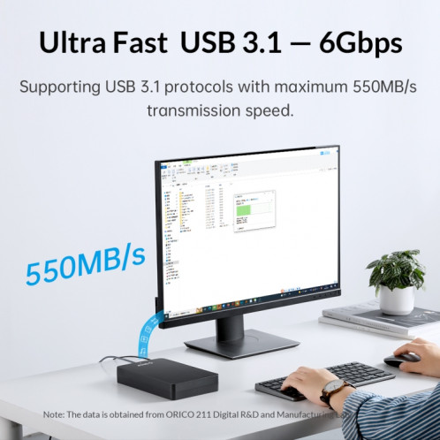 ORICO HM25C3 Boîtier de disque dur USB3.1 Gen1 Type-C 2,5 pouces, prise : (noir) SO901A1379-08