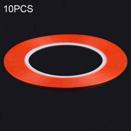 Lot de 10 rubans adhésifs double face de 1 mm de largeur, longueur : 25 m (rouge). SH401A58-06