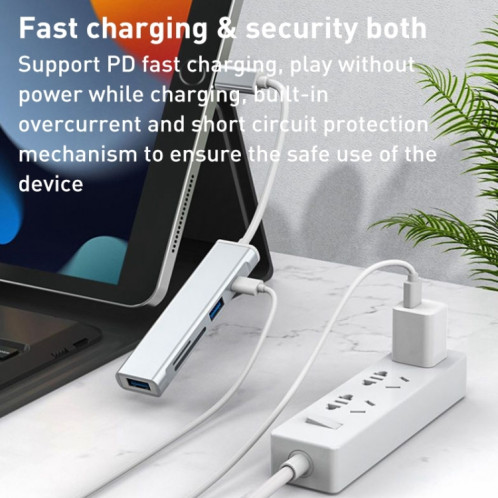 Emplacement pour carte SD / TF 5 en 1 de type C + 3 ports USB HUB de station d'accueil multifonctionnel (argent) SH401B1291-06