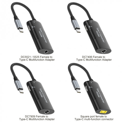 Adaptateur multifonction DC5521/5525 + Type-C + USB femelle vers Type-C SH65011507-08