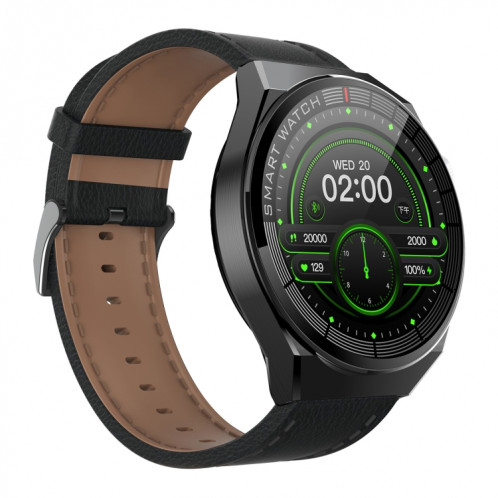 Montre intelligente GW69 Plus, prise en charge des appels BT/fréquence cardiaque/tension artérielle/oxygène sanguin (noir + bracelet en cuir noir) SH701C1511-011