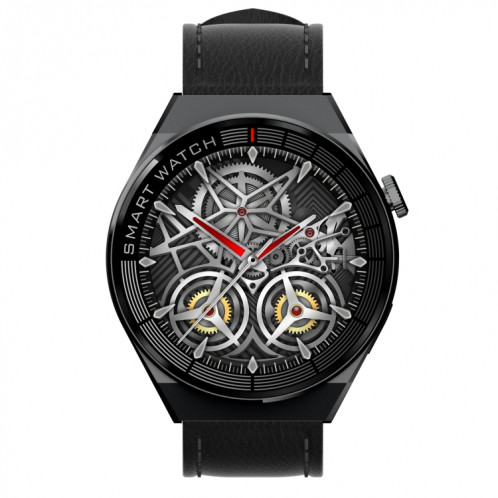 Montre intelligente GW69 Plus, prise en charge des appels BT/fréquence cardiaque/tension artérielle/oxygène sanguin (noir + bracelet en cuir noir) SH701C1511-011