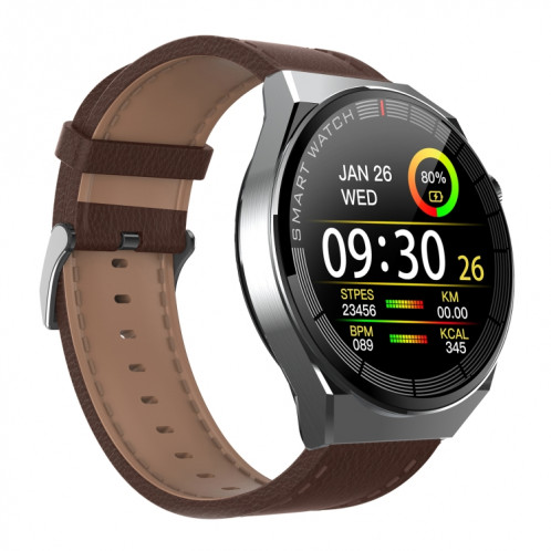 Montre intelligente GW69 Plus, prise en charge des appels BT/fréquence cardiaque/pression artérielle/oxygène sanguin (argent + bracelet en cuir marron) SH701D1112-011