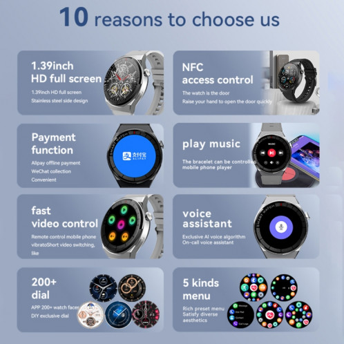 Montre intelligente GW69 Plus, prise en charge des appels BT/fréquence cardiaque/tension artérielle/oxygène sanguin (noir + bracelet en silicone noir) SH701A882-011