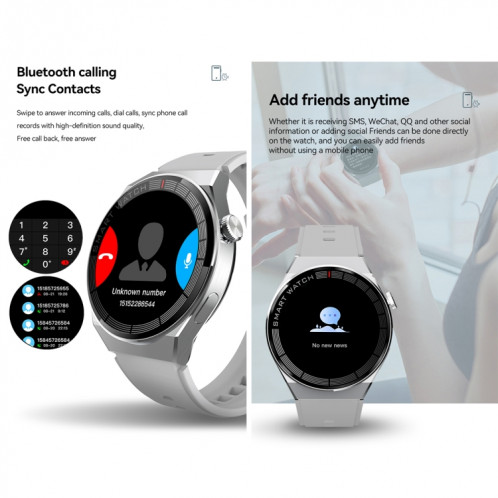 Montre intelligente GW69 Plus, prise en charge des appels BT/fréquence cardiaque/tension artérielle/oxygène sanguin (noir + bracelet en silicone noir) SH701A882-011
