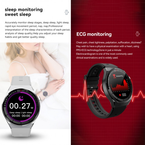 Montre intelligente GW69 Plus, prise en charge des appels BT/fréquence cardiaque/tension artérielle/oxygène sanguin (noir + bracelet en silicone noir) SH701A882-011