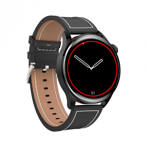 Montre intelligente GW69, prise en charge des appels BT/fréquence cardiaque/tension artérielle/oxygène sanguin (noir + bracelet en cuir noir) SH901A1371-019
