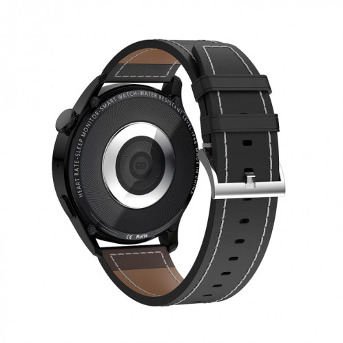 Montre intelligente GW69, prise en charge des appels BT/fréquence cardiaque/tension artérielle/oxygène sanguin (noir + bracelet en cuir noir) SH901A1371-019