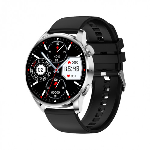 Montre intelligente GW69, prise en charge des appels BT / fréquence cardiaque / pression artérielle / oxygène sanguin (argent + bracelet en silicone noir) SH901D187-019