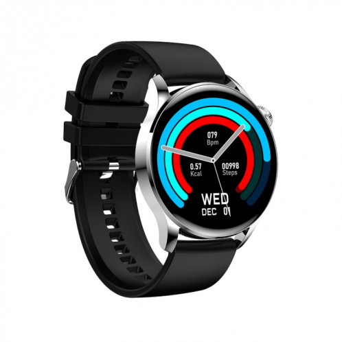 Montre intelligente GW69, prise en charge des appels BT / fréquence cardiaque / pression artérielle / oxygène sanguin (argent + bracelet en silicone noir) SH901D187-019