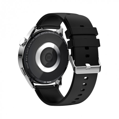 Montre intelligente GW69, prise en charge des appels BT / fréquence cardiaque / pression artérielle / oxygène sanguin (argent + bracelet en silicone noir) SH901D187-019
