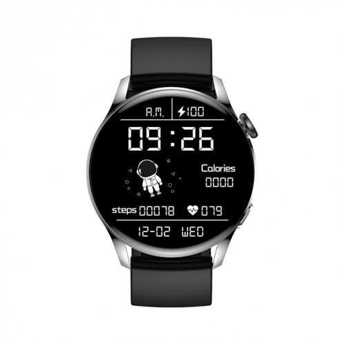 Montre intelligente GW69, prise en charge des appels BT / fréquence cardiaque / pression artérielle / oxygène sanguin (argent + bracelet en silicone noir) SH901D187-019
