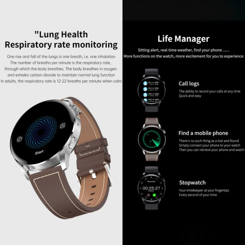 Montre intelligente GW69, prise en charge des appels BT/fréquence cardiaque/pression artérielle/oxygène sanguin (noir + bracelet en silicone noir) SH901C1050-019