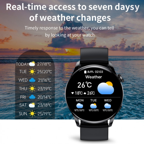 Montre intelligente GW69, prise en charge des appels BT/fréquence cardiaque/pression artérielle/oxygène sanguin (noir + bracelet en silicone noir) SH901C1050-019