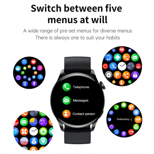 Montre intelligente GW69, prise en charge des appels BT/fréquence cardiaque/pression artérielle/oxygène sanguin (noir + bracelet en silicone noir) SH901C1050-019