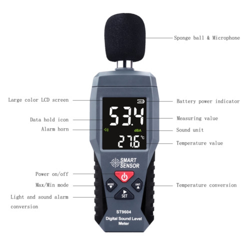 Testeur audio de détecteur de décibels SmartSensor dB, modèle : ST9604 SH60011361-05