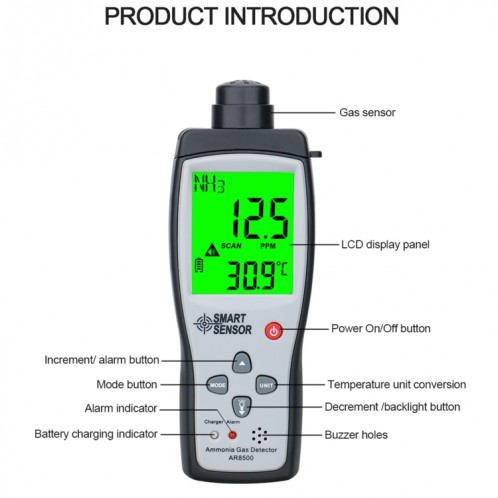 SmartSensor AR8500 Détecteur portable de gaz ammoniac NH3 SH6715811-07