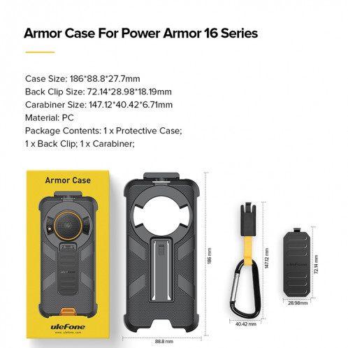 Pour Ulefone Power Armor 16 Pro Ulefone Back Clip Phone Case with Mousqueton (Noir) SU401A495-07