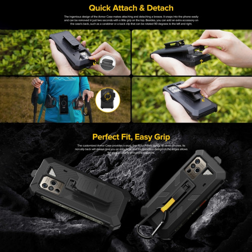Pour Ulefone Power Armor 18T Ulefone Back Clip Phone Case avec Mousqueton (Noir) SU402B99-06
