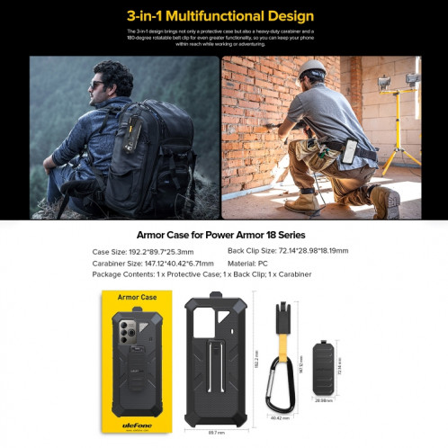 Pour Ulefone Power Armor 18T Ulefone Back Clip Phone Case avec Mousqueton (Noir) SU402B99-06
