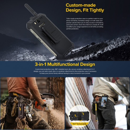 Pour Ulefone Armor 20WT Étui de téléphone à clip arrière Ulefone avec mousqueton (noir) SU403B500-07