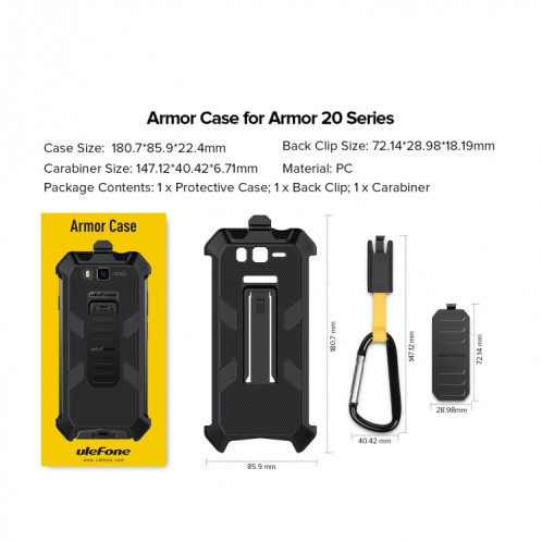 Pour Ulefone Armor 20WT Étui de téléphone à clip arrière Ulefone avec mousqueton (noir) SU403B500-07