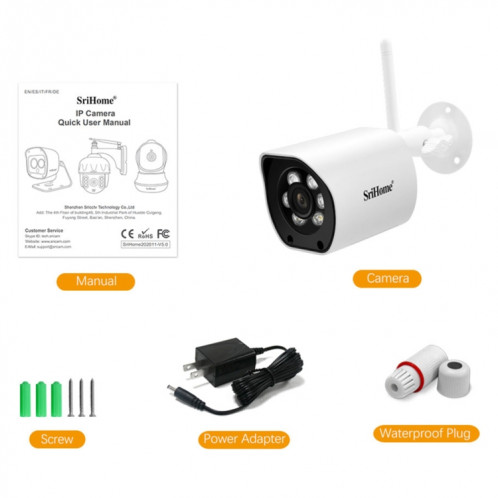 Caméra de surveillance extérieure WiFi SriHome SH034C 4.0MP AI humanoïde () SS101B485-012