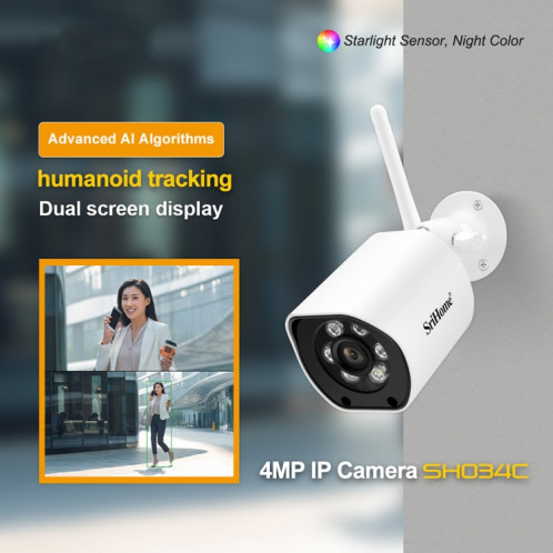 Caméra de surveillance extérieure WiFi SriHome SH034C 4.0MP AI humanoïde () SS101B485-012