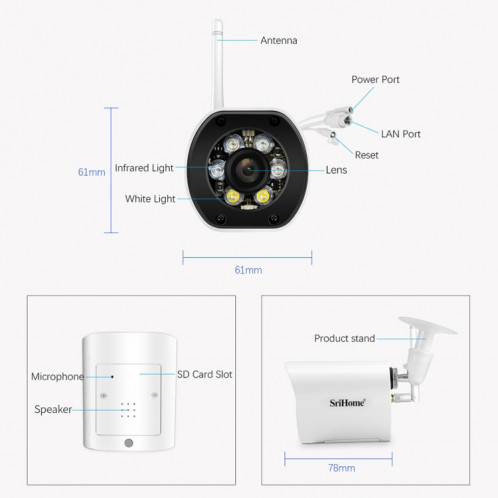 Caméra de surveillance extérieure WiFi SriHome SH034C 4.0MP AI humanoïde () SS101B485-012
