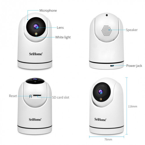 Caméra de surveillance panoramique SriHome SH042 2.0MP 1080P HD AI WiFi () SS301B1937-011