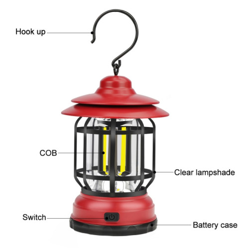 Lanterne de tente de camping portable rétro suspendue, type : chargement USB (rouge). SH202C1782-09
