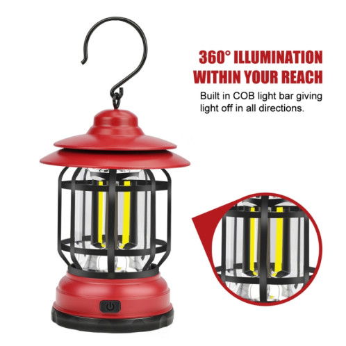 Lanterne de tente de camping portable rétro suspendue, type : chargement USB (rouge). SH202C1782-09