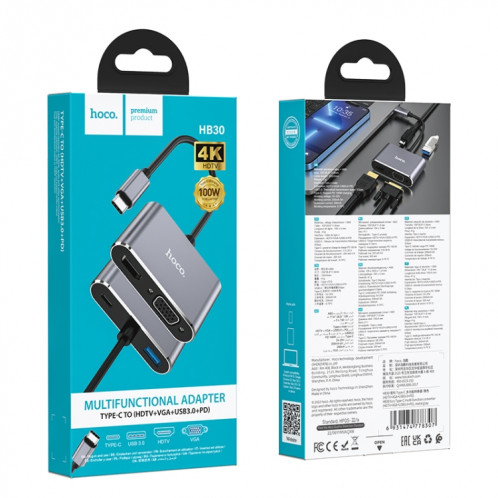 hoco HB30 Convertisseur multifonction USB-C / Type-C HDTV+VGA+USB3.0+PDHUD (ternir) SH801A1209-06