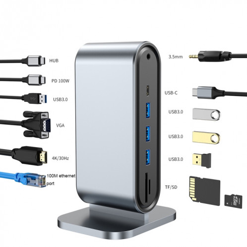 Adaptateur HUB multi-interface vertical USB-C / Type-C 12 en 1 SH75521209-05