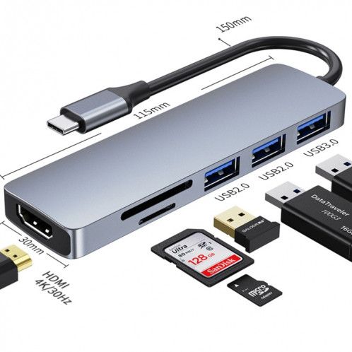 Adaptateur HUB 6-en-1 USB-C / Type-C vers USB pour station d'accueil SH7556459-05