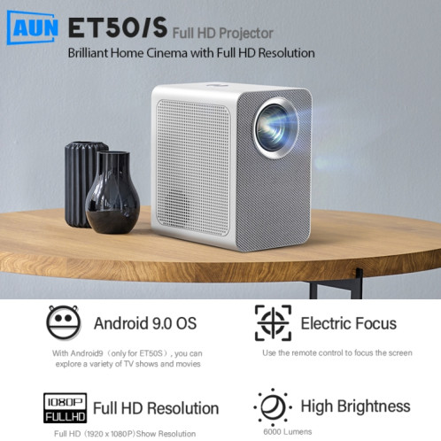 AUN ET50 10,2 cm 180 lumens 1920 x 1080p Mini projecteur LED intelligent, type de prise : prise américaine (blanc) SA501A576-08