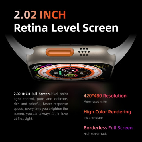 Montre intelligente à écran TFT HW8 Ultra 2,02 pouces, étanche IP67, surveillance de la fréquence cardiaque et de l'oxygène sanguin/modes sportifs multiples (noir) SH601A63-011