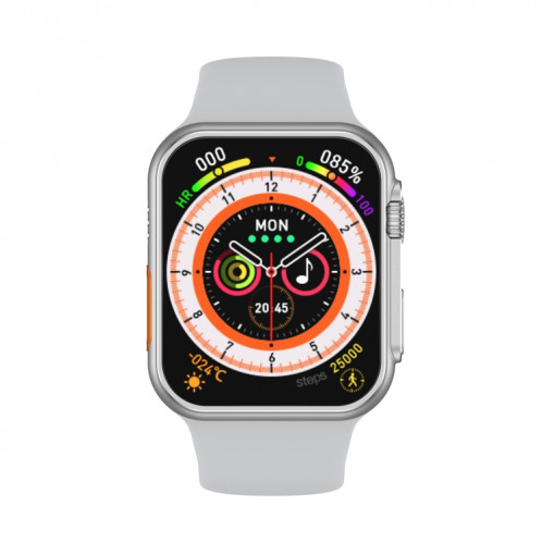 Montre intelligente à écran TFT W8 Ultra 2,02 pouces, prise en charge étanche IP68 surveillance de la fréquence cardiaque et de l'oxygène sanguin/modes sportifs multiples (argent) SH801B1817-03
