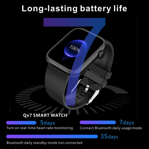 Montre intelligente à écran TFT QX7 1,85 pouces, prise en charge des appels Bluetooth / surveillance du foyer / 100+ modes sportifs (bleu noir) SH601C1352-012