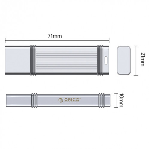 Clé USB ORICO, lecture : 100 Mo/s, écriture : 50 Mo/s, mémoire : 32 Go, port : Type-C (argent). SO302A16-011