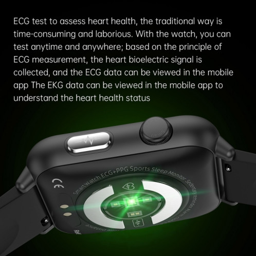 E200 1,72 pouces HD écran encodeur bracelet en cuir montre intelligente prend en charge la surveillance ECG/surveillance de l'oxygène sanguin (noir) SH601A1830-011