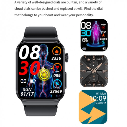 E500 1,83 pouces HD écran carré bracelet de montre en cuir montre intelligente prend en charge la surveillance ECG/glycémie non invasive (marron) SH801B1582-011