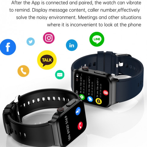 E500 1,83 pouces HD écran carré bracelet de montre en cuir montre intelligente prend en charge la surveillance ECG/glycémie non invasive (marron) SH801B1582-011