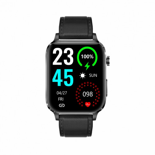 F100 1,7 pouces HD écran carré bracelet en cuir montre intelligente prend en charge la surveillance de la température corporelle/surveillance de l'oxygène sanguin (noir) SH201A820-012