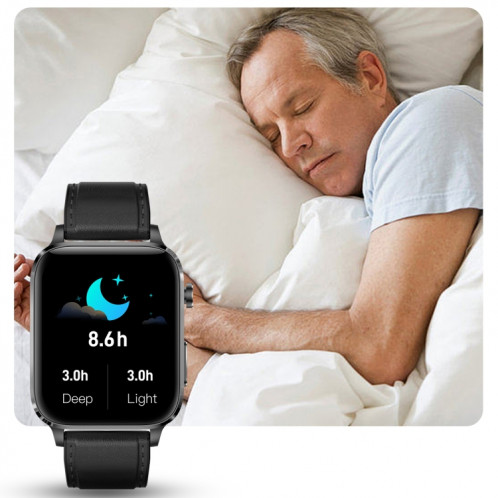 F100 1,7 pouces HD écran carré bracelet en cuir montre intelligente prend en charge la surveillance de la température corporelle/surveillance de l'oxygène sanguin (noir) SH201A820-012