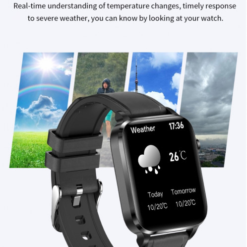 F100 1,7 pouces HD écran carré bracelet en cuir montre intelligente prend en charge la surveillance de la température corporelle/surveillance de l'oxygène sanguin (noir) SH201A820-012