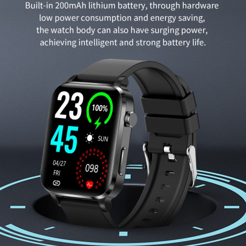 F100 1,7 pouces HD écran carré bracelet en cuir montre intelligente prend en charge la surveillance de la température corporelle/surveillance de l'oxygène sanguin (noir) SH201A820-012