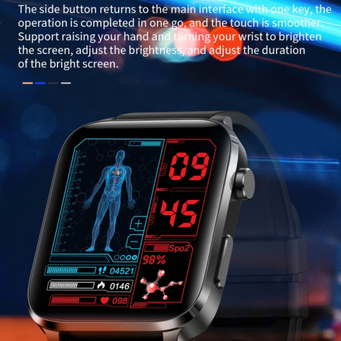 F100 1,7 pouces HD écran carré bracelet en cuir montre intelligente prend en charge la surveillance de la température corporelle/surveillance de l'oxygène sanguin (noir) SH201A820-012
