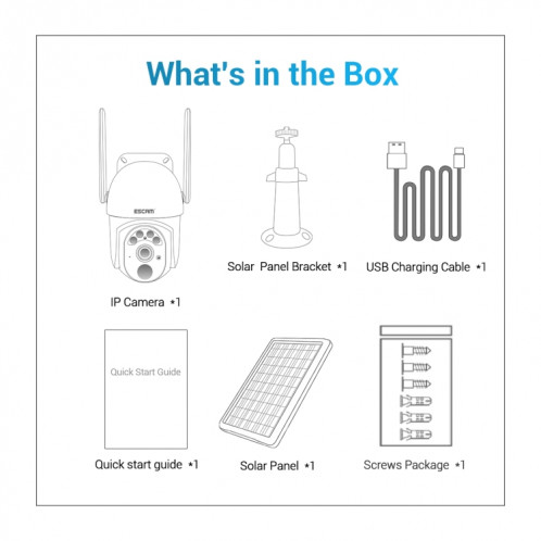 ESCAM QF103 3MP Cloud Storage PT WIFI Caméra IP d'alarme PIR avec prise en charge de la batterie du panneau solaire Vision nocturne en couleur et audio bidirectionnel SE85501874-011